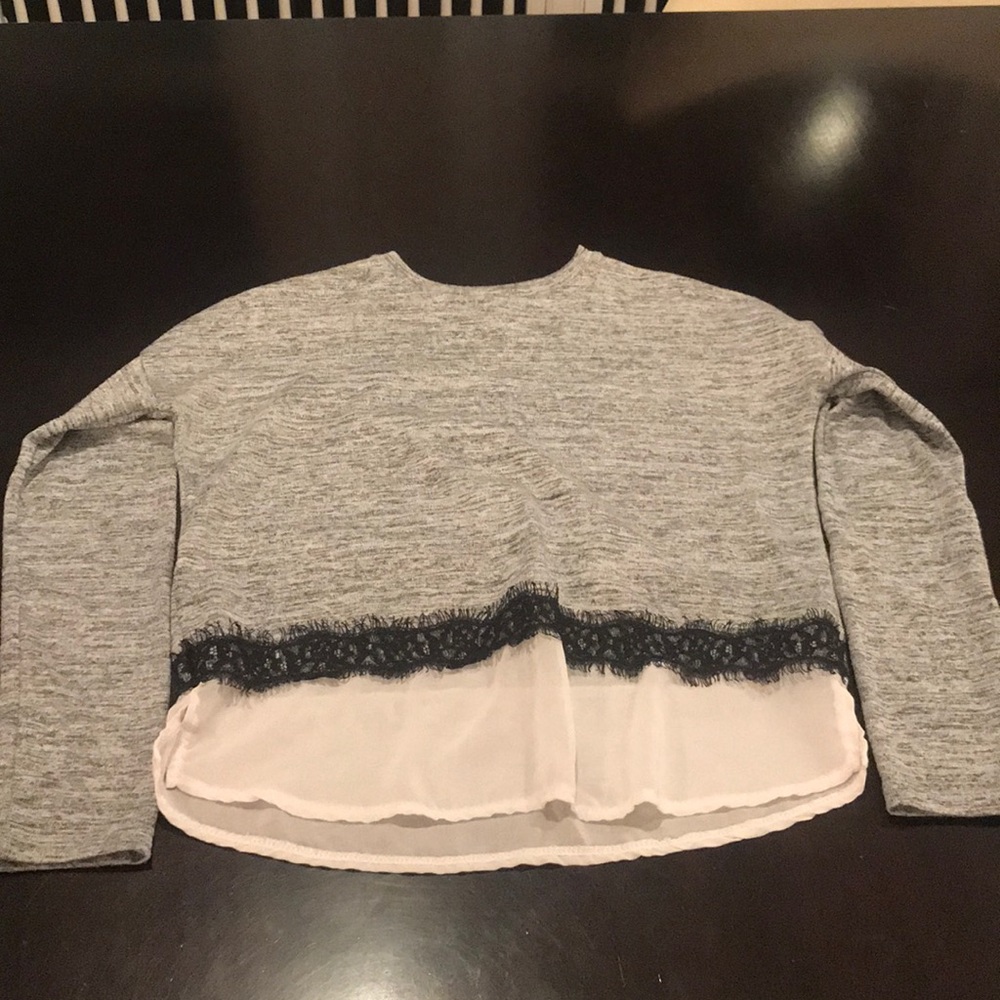 Dex Long Sleeve Lace Hem Knit Top (Big Girls)